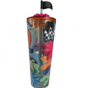 Starbucks Multicolor Floral Tumbler with Orange Lid